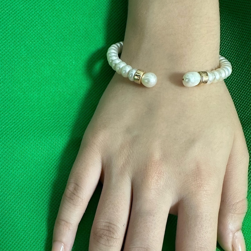 14k gold and real pearls cuff bracelet